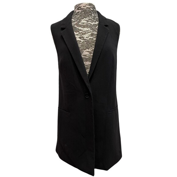The Limited Long Line Blazer Vest Black Sleeveless Tunic Length Single Button  M - Picture 1 of 13